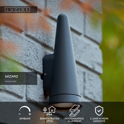 Lucide WIZARD - Wandlamp Binnen/Buiten - LED Dimb. - 1xGU10 - IP54 - Antraciet